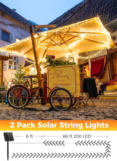 2 Pack Total 144FT 400 LED Solar Powered String Lights with 8 Modes for Christmas Tree, Warm White