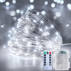 33FT 100LED Pure White Fairy Lights - Battery Operated, Waterproof, Remote Control