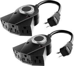 2 Pack Outdoor Light Sensor Timer, Waterproof, 3 Grounded Outlets