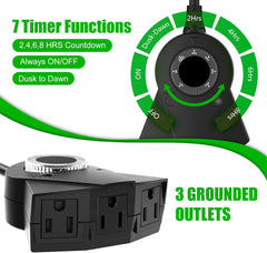 2 Pack Outdoor Light Sensor Timer, Waterproof, 3 Grounded Outlets