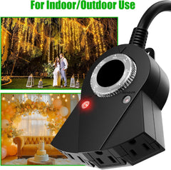 2 Pack Outdoor Light Sensor Timer, Waterproof, 3 Grounded Outlets