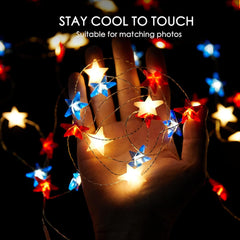 Battery Operated Red White Blue Star String Lights, 11 FT 30 LED, Remote & Timer