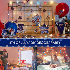 Battery Operated Red White Blue Star String Lights, 11 FT 30 LED, Remote & Timer