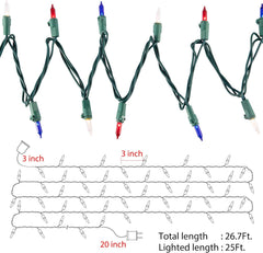 25ft 100 Count Mini Bulbs String Lights for Party Wedding Festival Decor, Green Wire