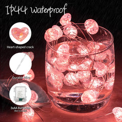 Pink Heart Fairy Lights - 10.5 FT 30 LED, Battery Operated with Remote