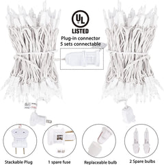 2 Pack 39FT LED Christmas Mini Lights with 100 Clear Bulbs, Warm White