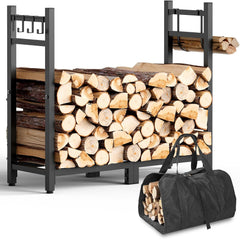 Heavy Duty Firewood Rack - Black, Adjustable Feet