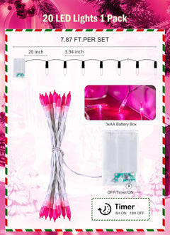 Pink Battery Operated Christmas String Lights - 20 LED, 8FT