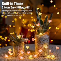 Pink Heart Fairy Lights - 10.5 FT 30 LED, Battery Operated with Remote