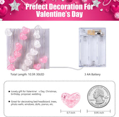 Pink Heart Fairy Lights - 10.5 FT 30 LED, Battery Operated with Remote