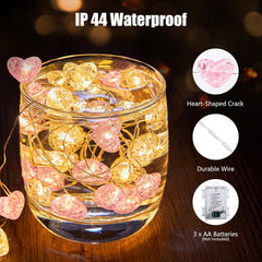 Pink Heart Fairy Lights - 10.5 FT 30 LED, Battery Operated with Remote