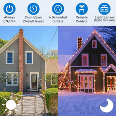 Outdoor Power Stake Timer - 6 Outlets, Remote Control