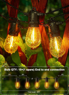 50FT Outdoor String Lights with 16 Shatterproof S14 Edison Bulbs, Waterproof for Patio and Garden