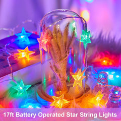 Battery Operated Star String Lights - 2 Pack, 17 FT, 50 LED