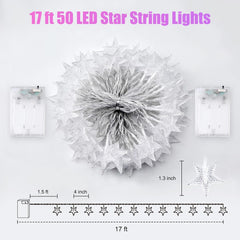 Battery Operated Star String Lights - 2 Pack, 17 FT, 50 LED