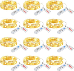 12 Pack Fairy Lights - Silver Wire, Battery Operated