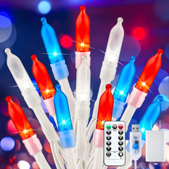 Red White Blue 33ft 100 LED String Lights with Remote, Plug-in, Independence Day