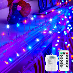Battery Operated Red White Blue 10ft Firecracker String Lights, 120 LEDs, Remote