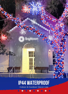 Red White Blue 1000 LED 50ft Patriotic Cluster String Lights with 8 Modes, Waterproof