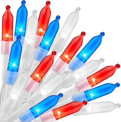 Independence Day 8ft Battery Operated String Lights, 20 Red White Blue LEDs, Timer