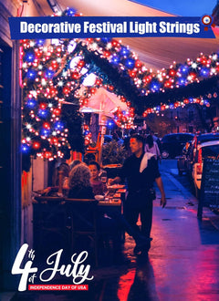 Independence Day 8ft Battery Operated String Lights, 20 Red White Blue LEDs, Timer