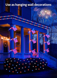 Red White Blue 6 Flag Pathway Lights with 8 Modes for Outdoor Patriotic Decor