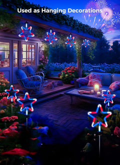 Red White Blue 4 Big Neon Star Outdoor Pathway Lights for 4th of July