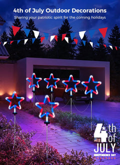 Red White Blue 4 Big Neon Star Outdoor Pathway Lights for 4th of July