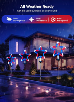 Red White Blue 4 Big Neon Star Outdoor Pathway Lights for 4th of July