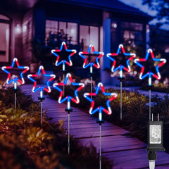 Red White Blue 8 Big Neon Star Outdoor Pathway Lights for 4th of July