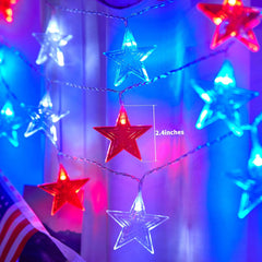 Red White Blue Solar-Powered 25ft 50 LED Star String Lights with 8 Modes