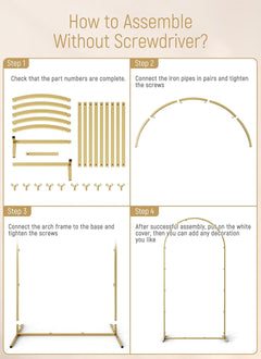 Gold Metal Wedding Arch Backdrop Stand with Spandex Covers, Set of 6