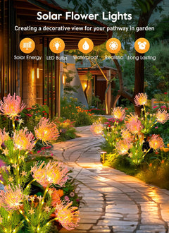 Pink Solar Flower Lights - 4 Pack LED Outdoor Garden Lights