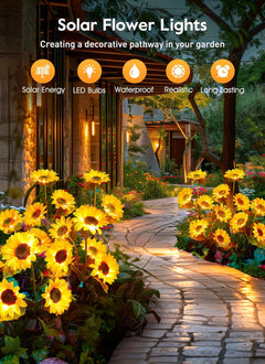 Pink Solar Flower Lights - 4 Pack LED Outdoor Garden Lights