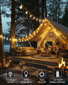 30FT Solar String Lights with 15 Shatterproof Bulbs, Warm White