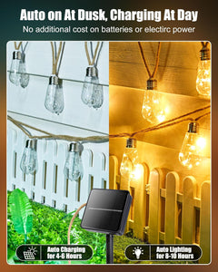 30FT Solar String Lights with 15 Shatterproof Bulbs, Warm White