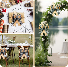 Buffalo Plaid Burlap Bows - 14" Rustic Decor (2 Pack)