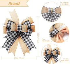 Buffalo Plaid Burlap Bows - 14" Rustic Decor (2 Pack)