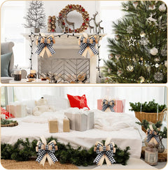 Buffalo Plaid Burlap Bows - 14" Rustic Decor (2 Pack)