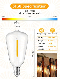 ST38 LED Bulbs - 10 Pack, Warm White, Dimmable, E12/C7 Base