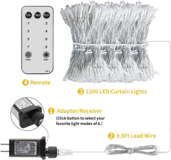 300 LED Curtain Lights - 9.8 FT Hanging Fairy Lights with Remote