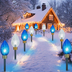 2 Pack Total 22 FT Plug in 10 LED Jumbo C9 Strawberry Lights for Xmas Pathway, Blue & Pure White