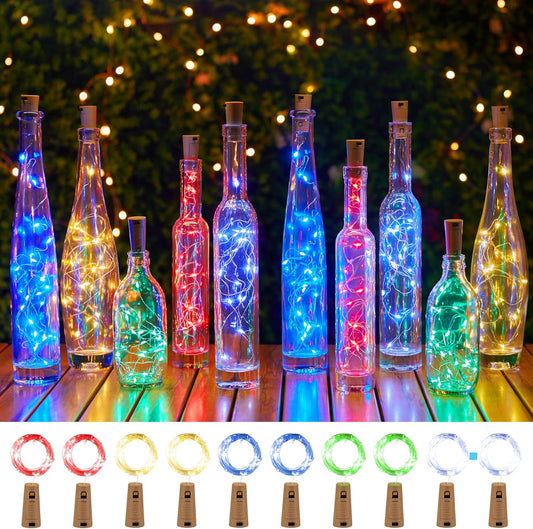 Wine Bottle Fairy Lights with Cork - 10 Pack, 7 FT, 20 LED, Multicolor