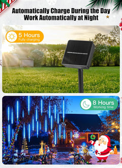 Blue Solar Meteor Shower Lights - 10 Tube, 240 LED