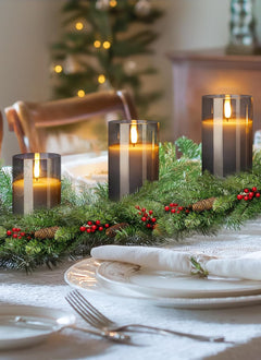 Set of 3 Glass Flameless Candles with Remote and Timer, Smoke Grey