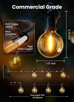 Solar String Lights - 75 FT, 36 LED, Waterproof, Dimmable