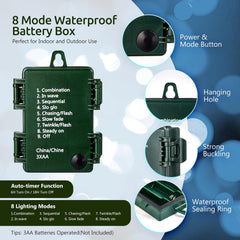 Battery Operated Fairy Lights - 10FT, 120LED, Green Wire