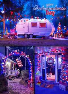 Red White Blue USB-Powered 200 LED String Lights with Remote, Waterproof