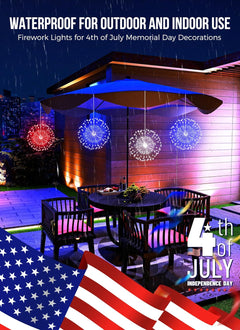 3-Pack Battery Operated Red White Blue Firework String Lights, 540 LEDs, Remote & Timer