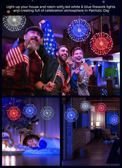 3-Pack Battery Operated Red White Blue Firework String Lights, 540 LEDs, Remote & Timer